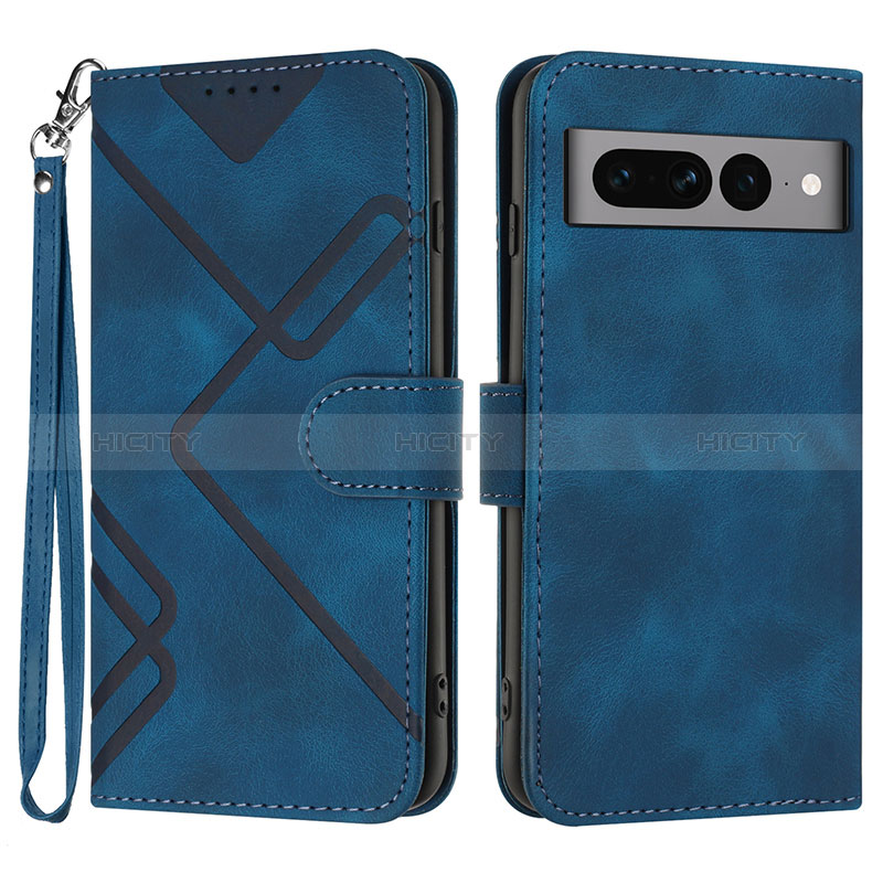 Coque Portefeuille Livre Cuir Etui Clapet YX3 pour Google Pixel 7 Pro 5G Bleu Plus