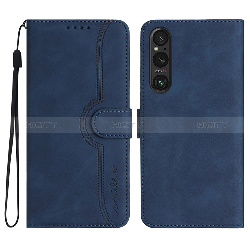 Coque Portefeuille Livre Cuir Etui Clapet YX3 pour Sony Xperia 1 V Bleu Plus