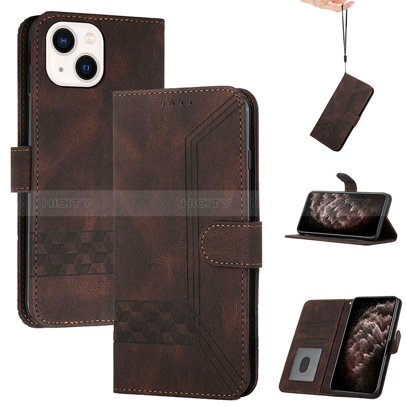 Coque Portefeuille Livre Cuir Etui Clapet YX4 pour Apple iPhone 13 Marron Plus