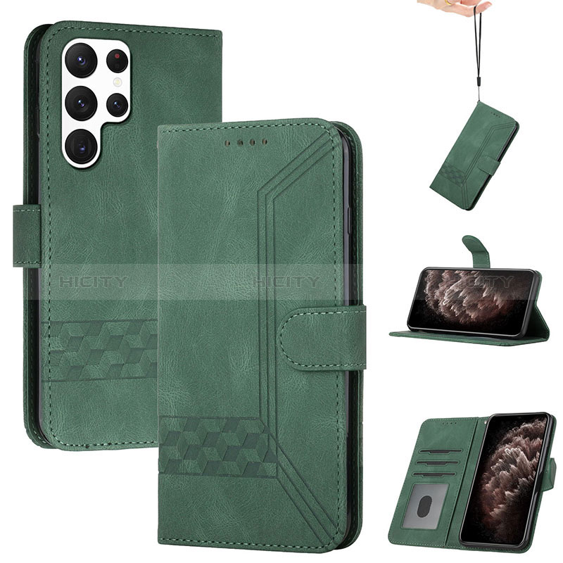 Coque Portefeuille Livre Cuir Etui Clapet YX4 pour Samsung Galaxy S22 Ultra 5G Vert Plus