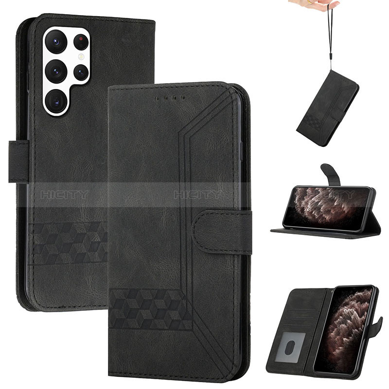 Coque Portefeuille Livre Cuir Etui Clapet YX4 pour Samsung Galaxy S23 Ultra 5G Noir Plus