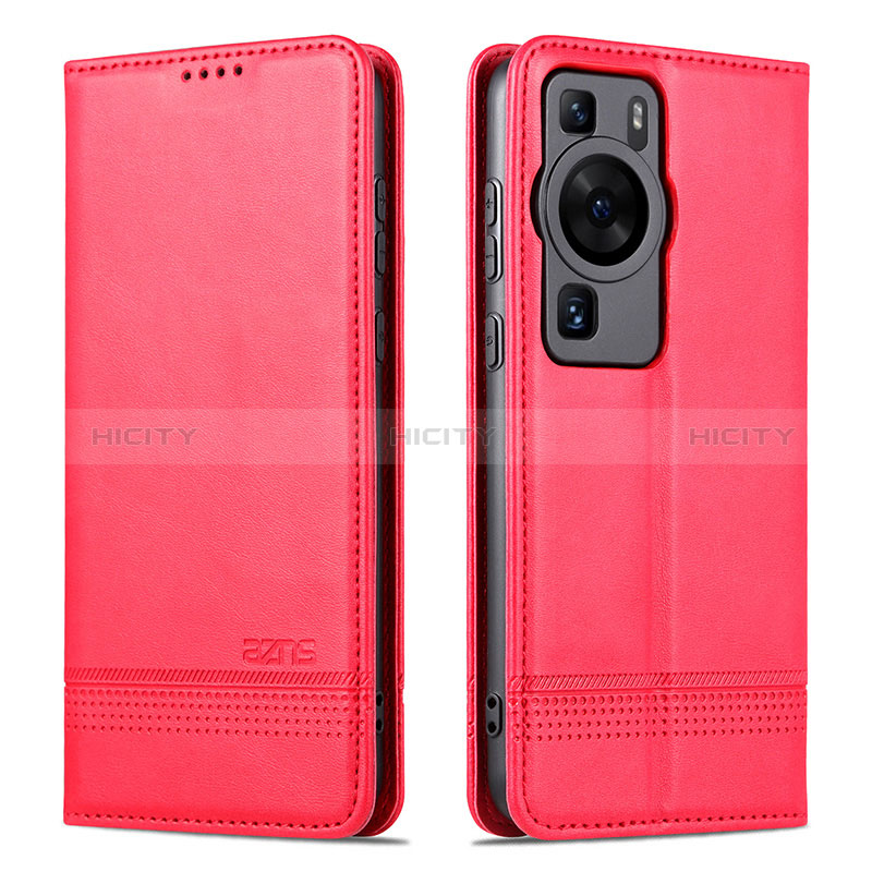 Coque Portefeuille Livre Cuir Etui Clapet YZ1 pour Huawei P60 Pro Rose Rouge Plus