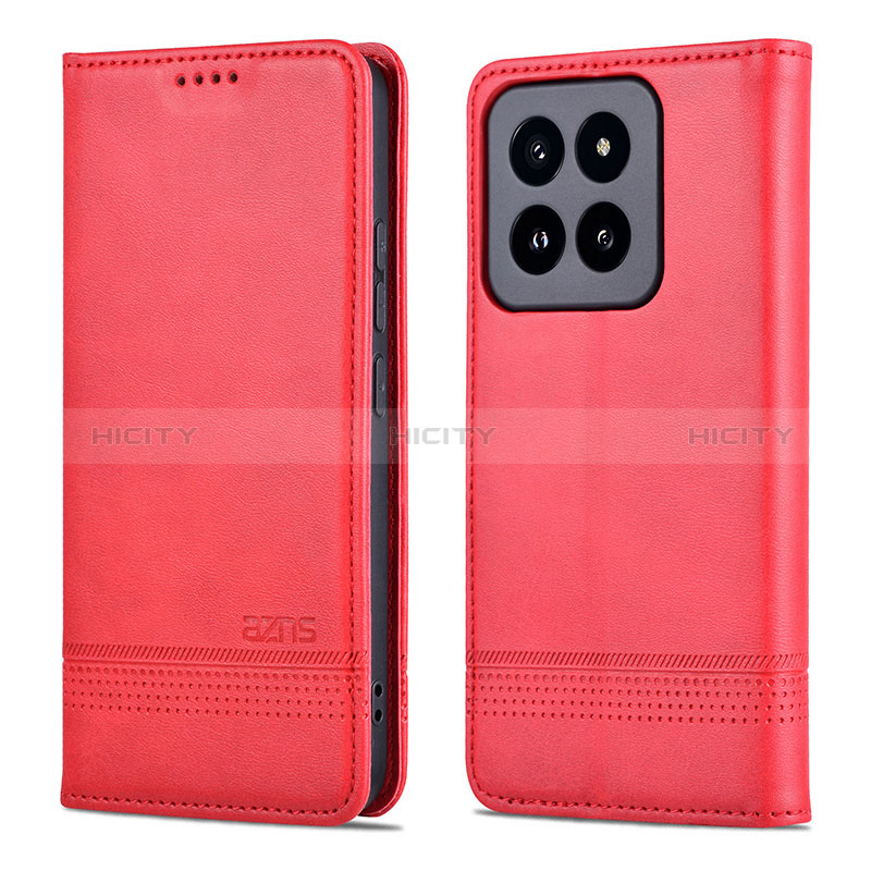 Coque Portefeuille Livre Cuir Etui Clapet YZ1 pour Xiaomi Mi 14 5G Rose Rouge Plus