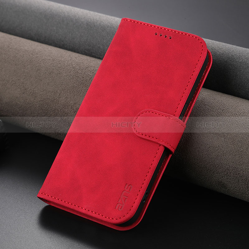 Coque Portefeuille Livre Cuir Etui Clapet YZ5 pour Apple iPhone 14 Pro Max Rose Rouge Plus