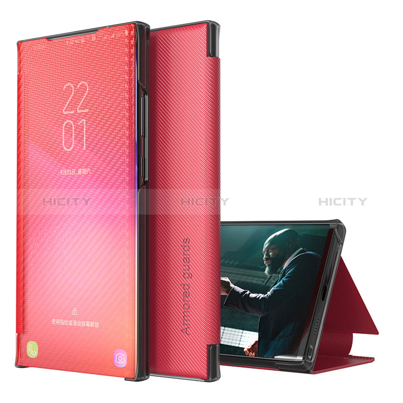 Coque Portefeuille Livre Cuir Etui Clapet ZL1 pour Samsung Galaxy A50 Rouge Plus