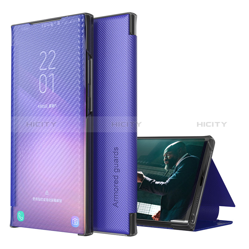 Coque Portefeuille Livre Cuir Etui Clapet ZL1 pour Samsung Galaxy S22 Ultra 5G Violet Plus