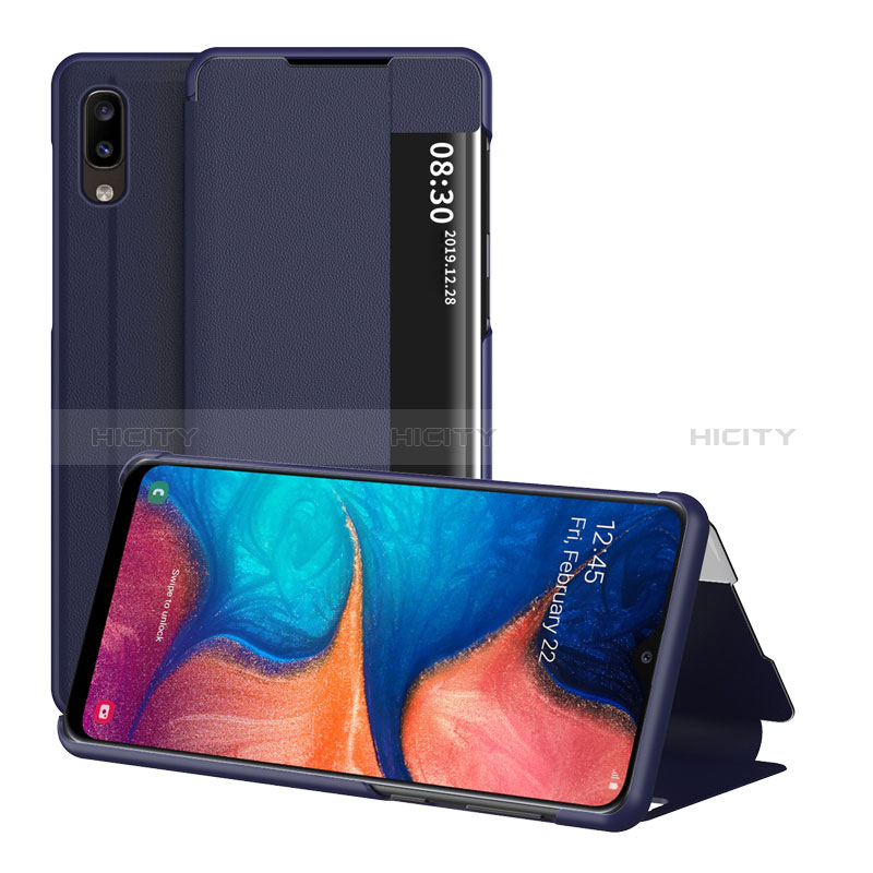 Coque Portefeuille Livre Cuir Etui Clapet ZL2 pour Samsung Galaxy A20e Bleu Plus