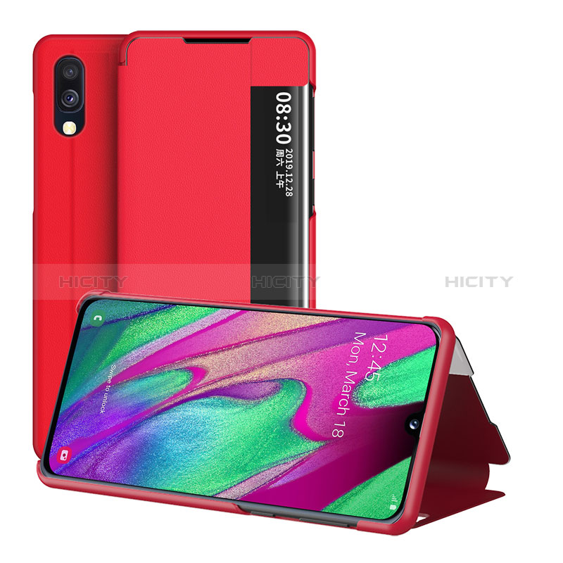 Coque Portefeuille Livre Cuir Etui Clapet ZL2 pour Samsung Galaxy A40 Rouge Plus