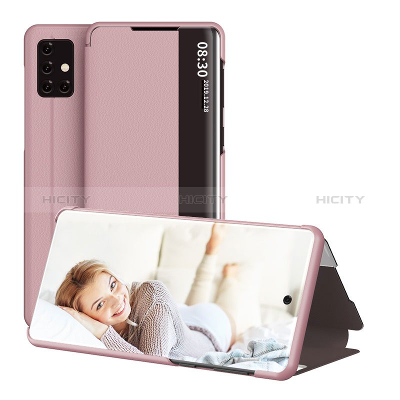 Coque Portefeuille Livre Cuir Etui Clapet ZL2 pour Samsung Galaxy A51 4G Or Rose Plus