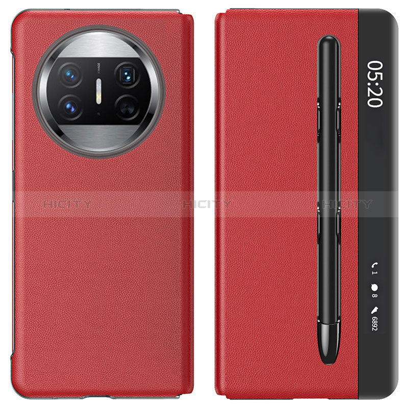 Coque Portefeuille Livre Cuir Etui Clapet ZL4 pour Huawei Mate X3 Rouge Plus