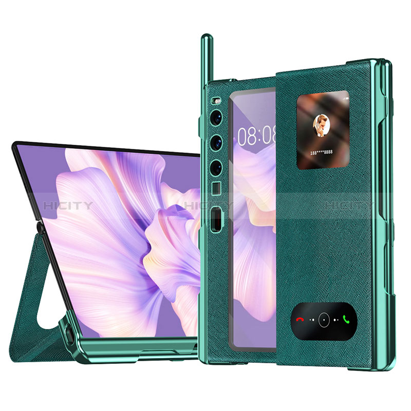 Coque Portefeuille Livre Cuir Etui Clapet ZL4 pour Huawei Mate Xs 2 Vert Plus