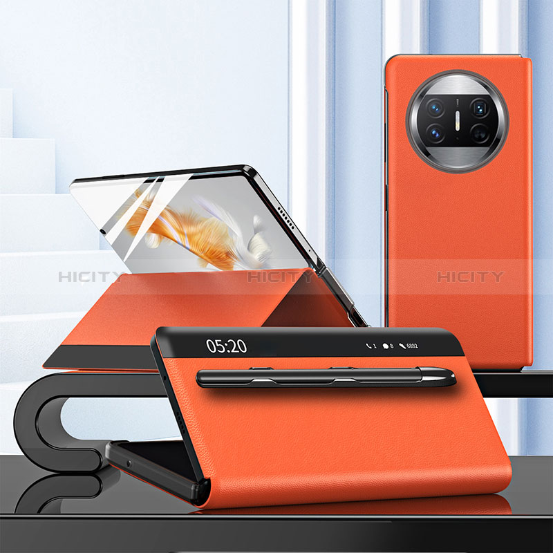 Coque Portefeuille Livre Cuir Etui Clapet ZL5 pour Huawei Mate X3 Orange Plus