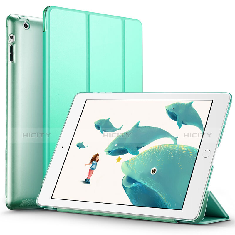 Coque Portefeuille Livre Cuir L01 pour Apple iPad 4 Vert Plus