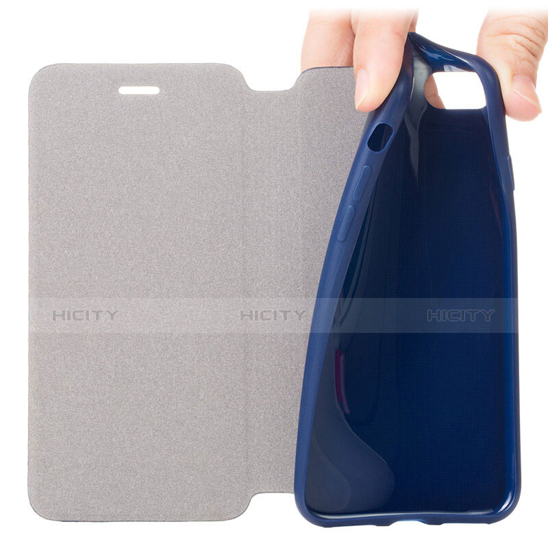 Coque Portefeuille Livre Cuir L01 pour Apple iPhone 7 Bleu Plus