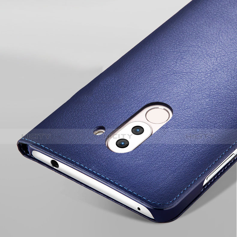 Coque Portefeuille Livre Cuir L01 pour Huawei GR5 (2017) Bleu Plus