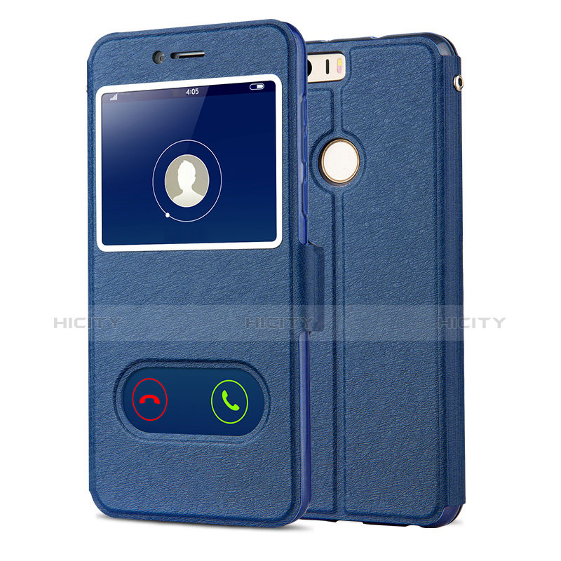 Coque Portefeuille Livre Cuir L01 pour Huawei Honor 8 Bleu Plus