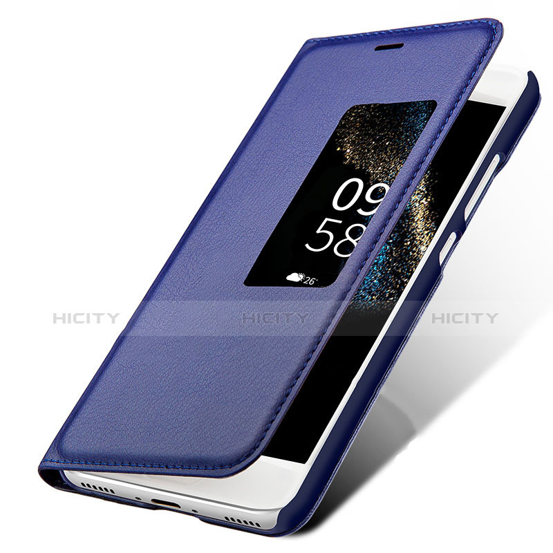 Coque Portefeuille Livre Cuir L01 pour Huawei P8 Bleu Plus