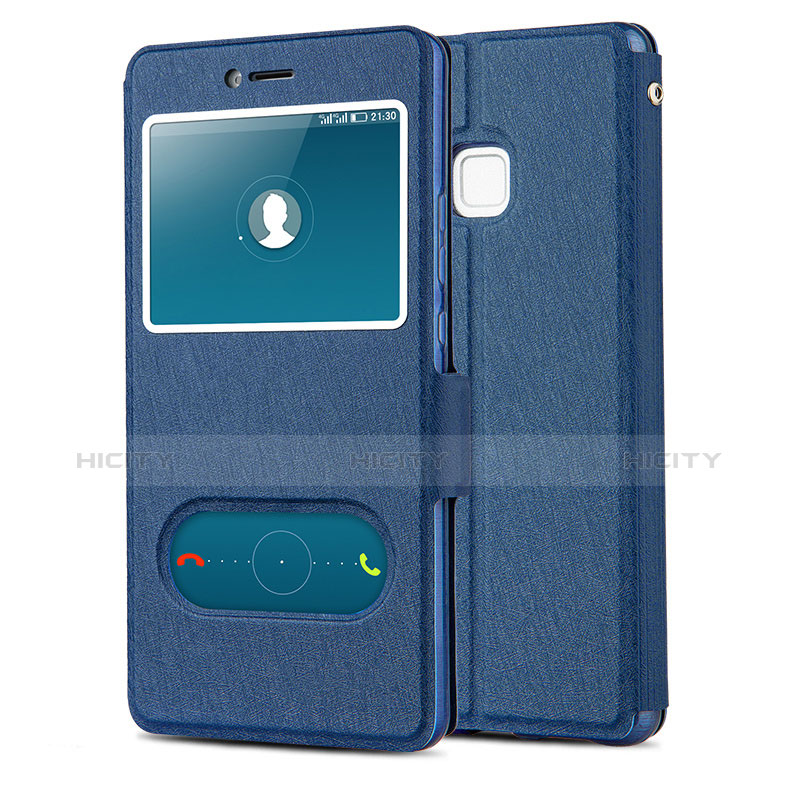 Coque Portefeuille Livre Cuir L01 pour Huawei P9 Lite Bleu Plus