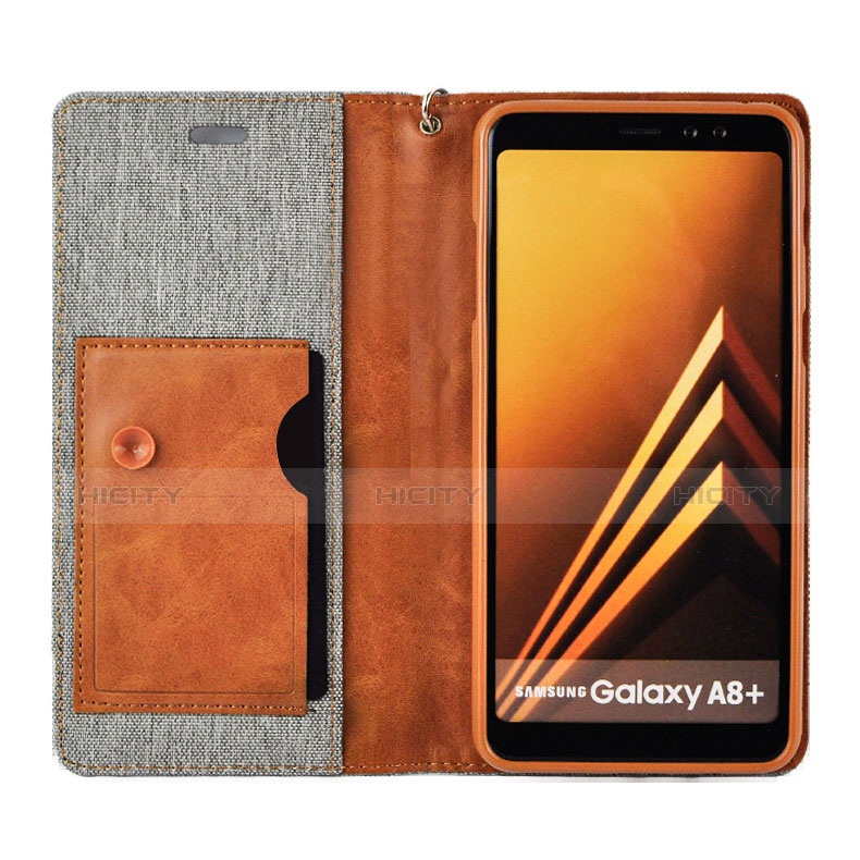 Coque Portefeuille Livre Cuir L01 pour Samsung Galaxy A8 (2018) Duos A530F Gris Plus