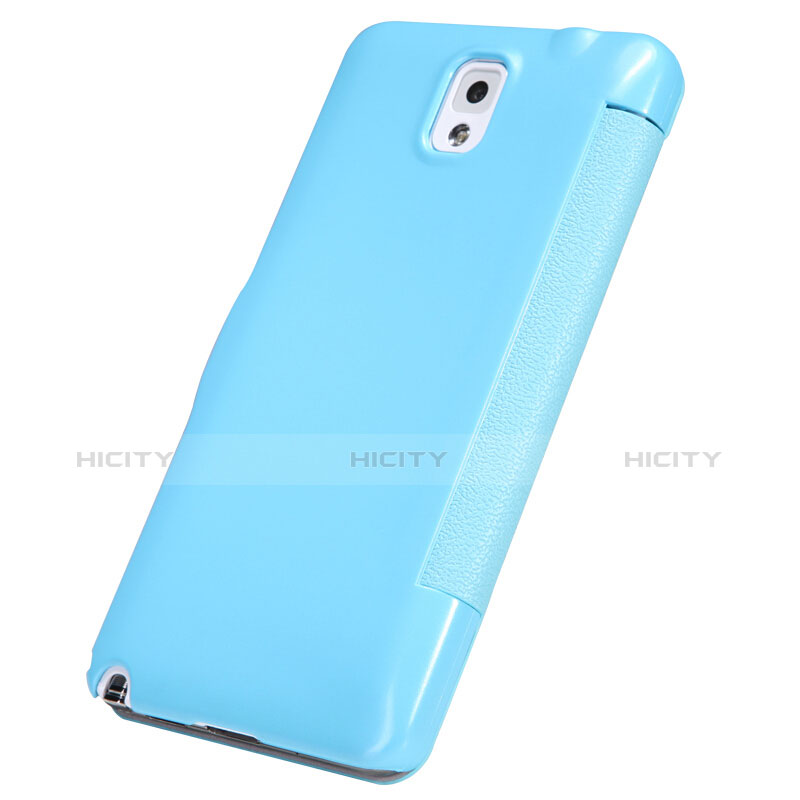 Coque Portefeuille Livre Cuir L01 pour Samsung Galaxy Note 3 N9000 Bleu Plus