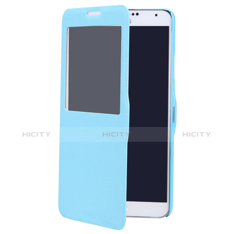 Coque Portefeuille Livre Cuir L01 pour Samsung Galaxy Note 3 N9000 Bleu Plus