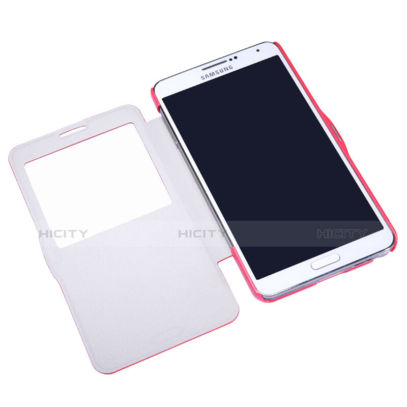 Coque Portefeuille Livre Cuir L01 pour Samsung Galaxy Note 3 N9000 Rouge Plus