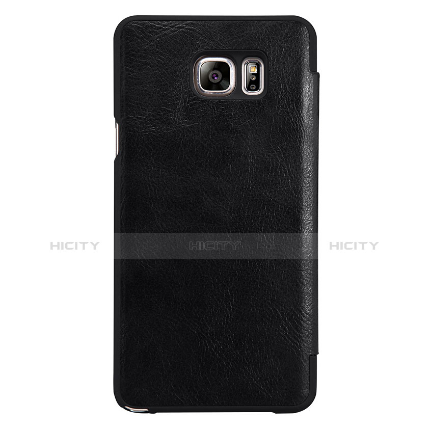 Coque Portefeuille Livre Cuir L01 pour Samsung Galaxy Note 5 N9200 N920 N920F Noir Plus