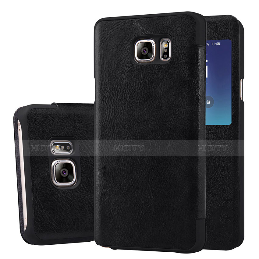 Coque Portefeuille Livre Cuir L01 pour Samsung Galaxy Note 5 N9200 N920 N920F Noir Plus