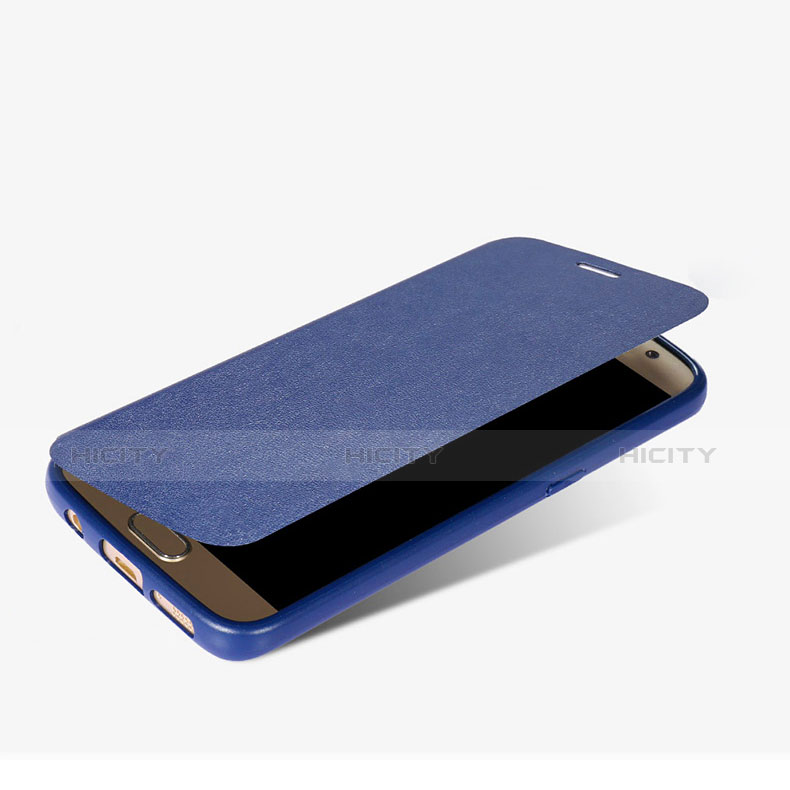 Coque Portefeuille Livre Cuir L01 pour Samsung Galaxy S7 G930F G930FD Bleu Plus