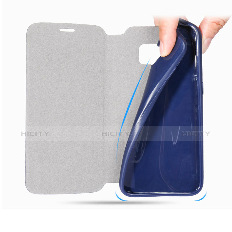 Coque Portefeuille Livre Cuir L01 pour Samsung Galaxy S7 G930F G930FD Bleu Plus