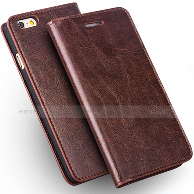 Coque Portefeuille Livre Cuir L02 pour Apple iPhone 6 Marron Plus