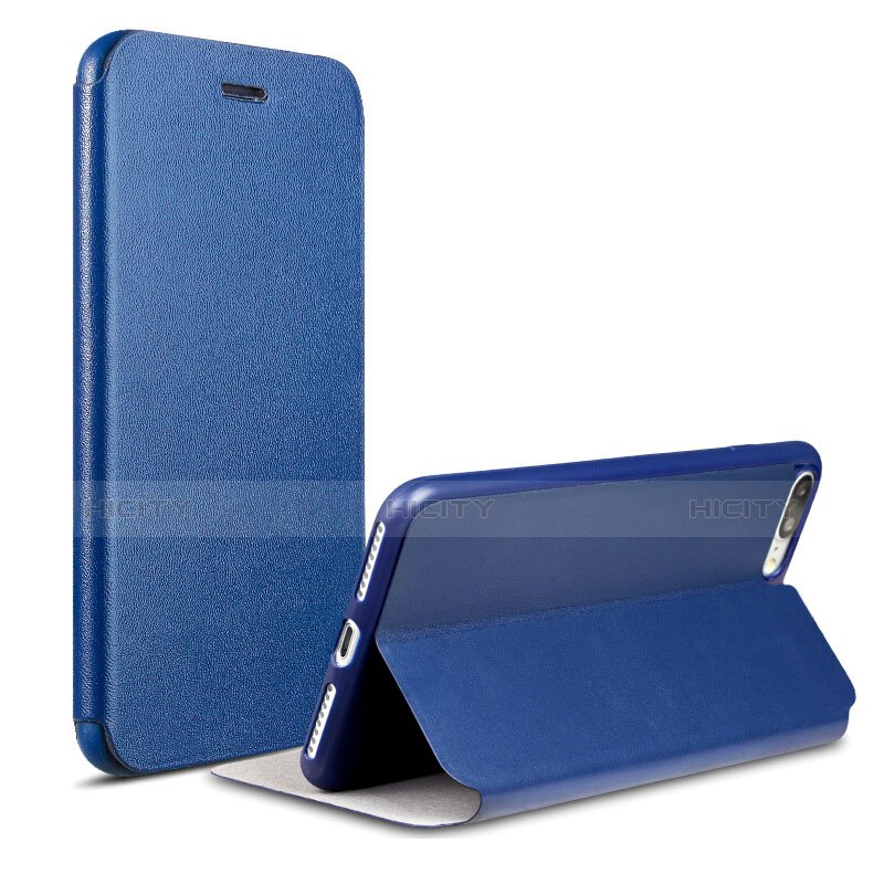 Coque Portefeuille Livre Cuir L02 pour Apple iPhone 7 Plus Bleu Plus