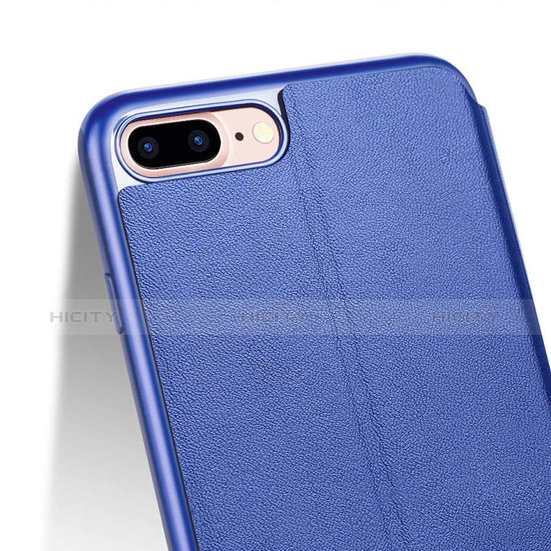 Coque Portefeuille Livre Cuir L02 pour Apple iPhone 7 Plus Bleu Plus