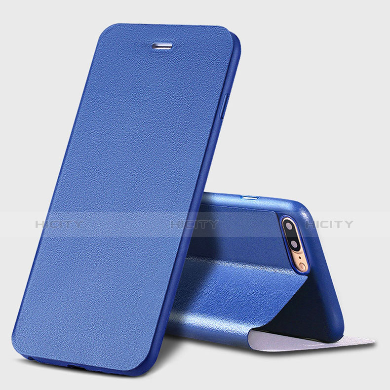 Coque Portefeuille Livre Cuir L02 pour Apple iPhone 7 Plus Bleu Plus