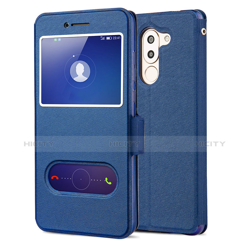 Coque Portefeuille Livre Cuir L02 pour Huawei Honor 6X Pro Bleu Plus