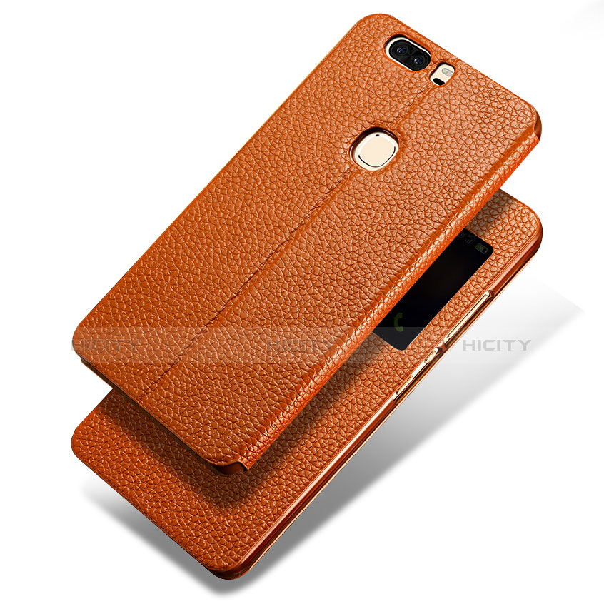 Coque Portefeuille Livre Cuir L02 pour Huawei Honor V8 Marron Plus