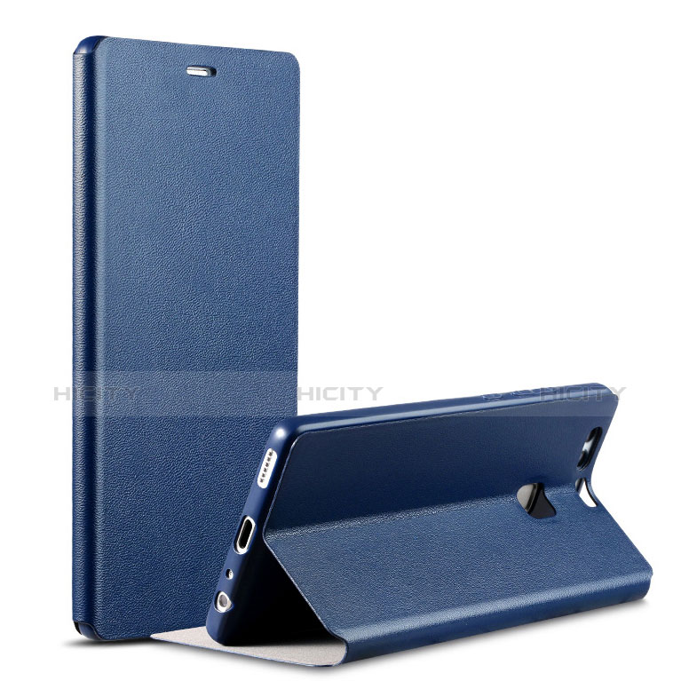 Coque Portefeuille Livre Cuir L02 pour Huawei P9 Bleu Plus