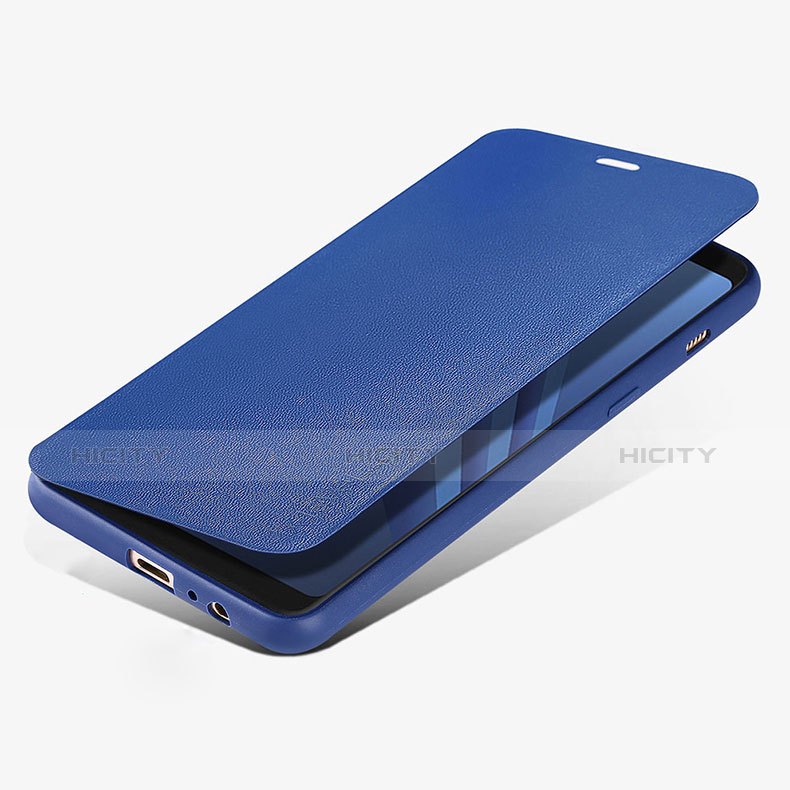 Coque Portefeuille Livre Cuir L02 pour Samsung Galaxy A8 (2018) Duos A530F Bleu Plus