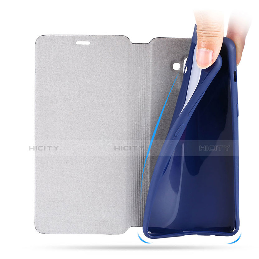 Coque Portefeuille Livre Cuir L02 pour Samsung Galaxy A8 (2018) Duos A530F Bleu Plus