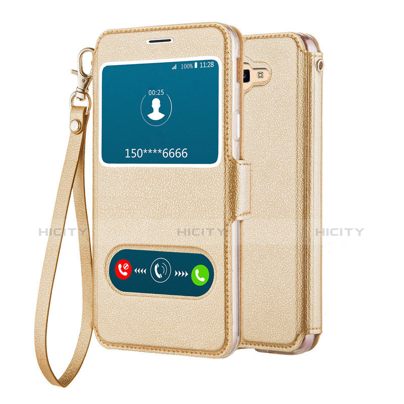 Coque Portefeuille Livre Cuir L02 pour Samsung Galaxy On5 (2016) G570 G570F Or Plus