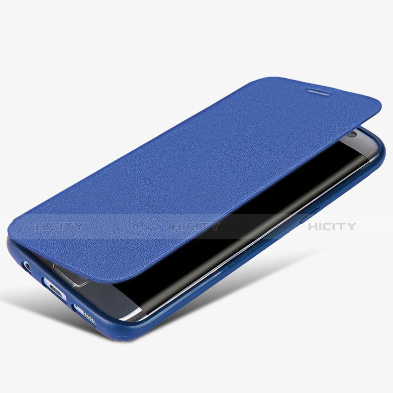 Coque Portefeuille Livre Cuir L02 pour Samsung Galaxy S7 Edge G935F Bleu Plus