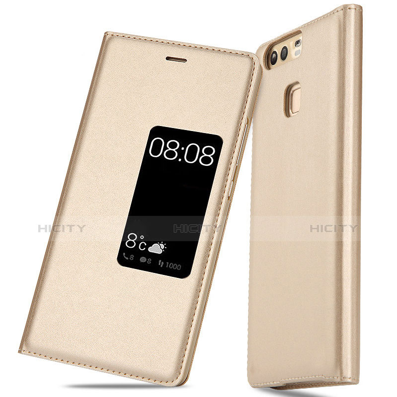 Coque Portefeuille Livre Cuir L03 pour Huawei P9 Or Plus