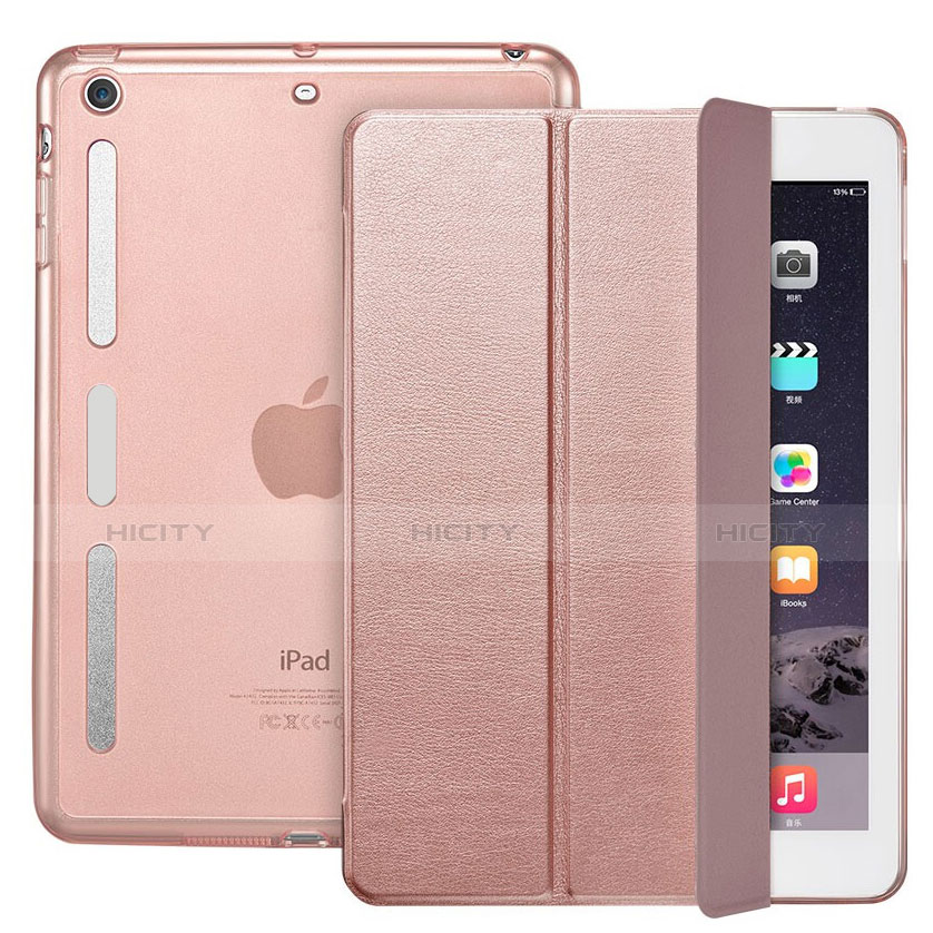 Coque Portefeuille Livre Cuir L05 pour Apple iPad Mini 2 Or Rose Plus