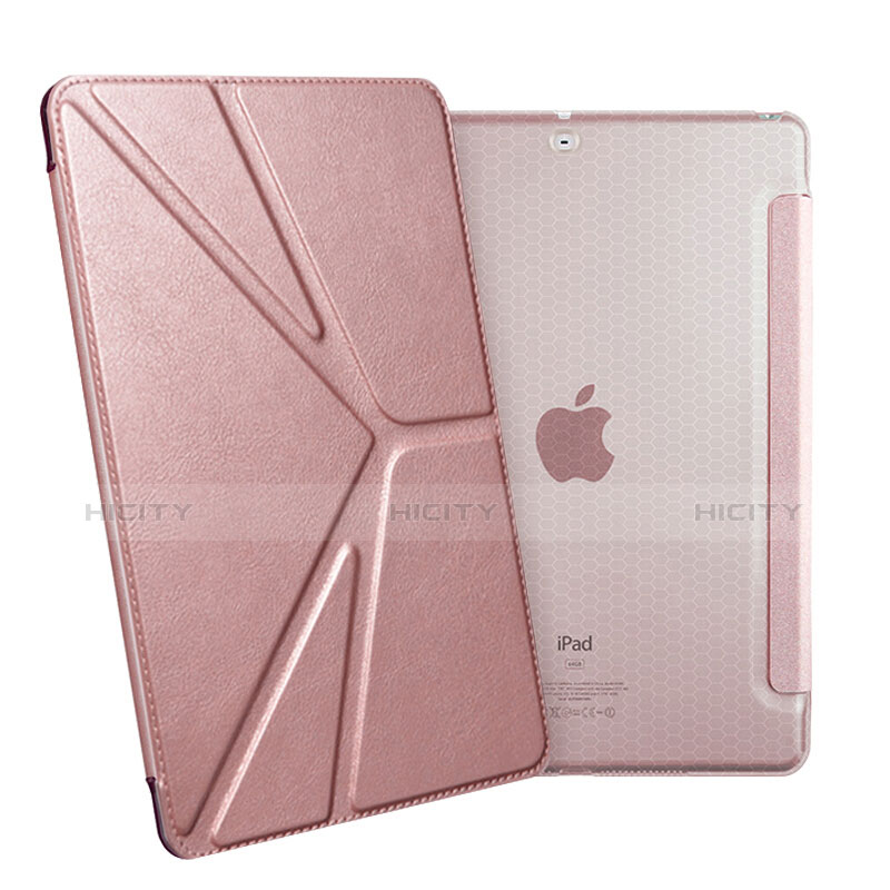 Coque Portefeuille Livre Cuir L08 pour Apple New iPad 9.7 (2017) Or Rose Plus