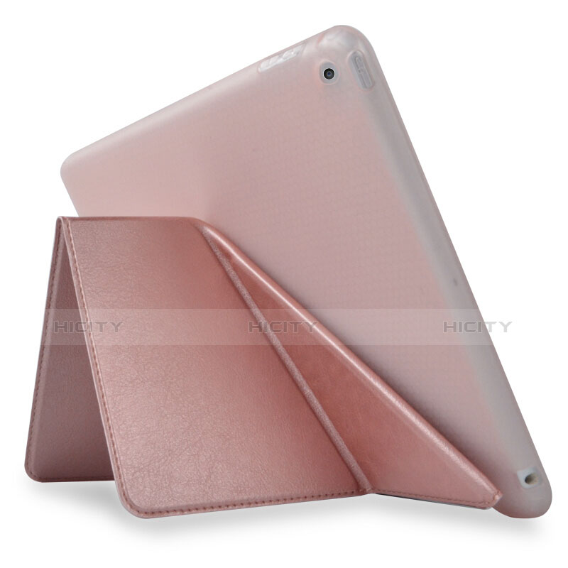 Coque Portefeuille Livre Cuir L08 pour Apple New iPad 9.7 (2017) Or Rose Plus