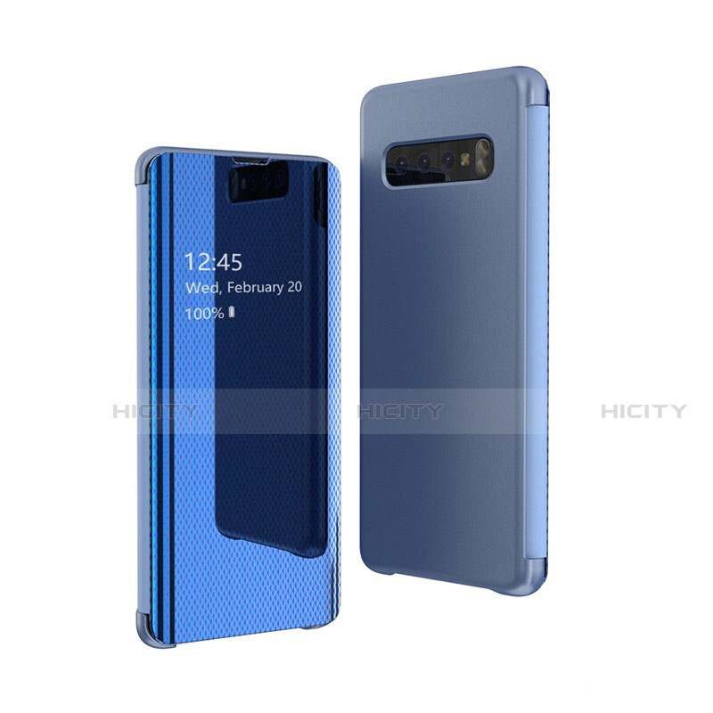 Coque Portefeuille Livre Cuir Miroir Housse Etui Clapet A01 pour Samsung Galaxy S10 Plus Bleu Plus