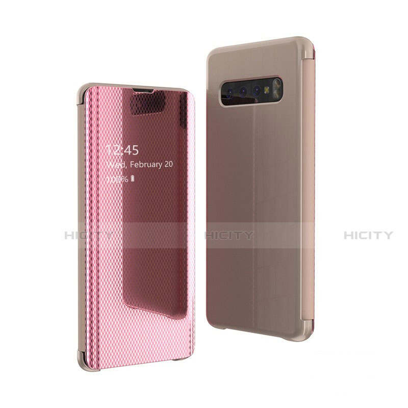 Coque Portefeuille Livre Cuir Miroir Housse Etui Clapet A01 pour Samsung Galaxy S10 Plus Or Rose Plus