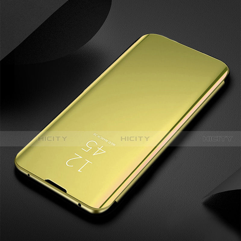 Coque Portefeuille Livre Cuir Miroir Housse Etui Clapet H01 pour Samsung Galaxy S21 5G Or Plus