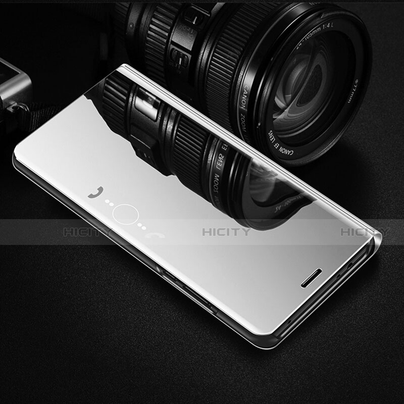 Coque Portefeuille Livre Cuir Miroir Housse Etui Clapet L01 pour Google Pixel 4a Argent Plus