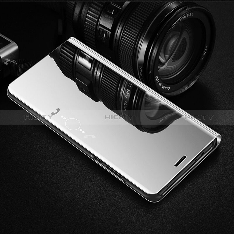 Coque Portefeuille Livre Cuir Miroir Housse Etui Clapet L01 pour OnePlus 10T 5G Argent Plus